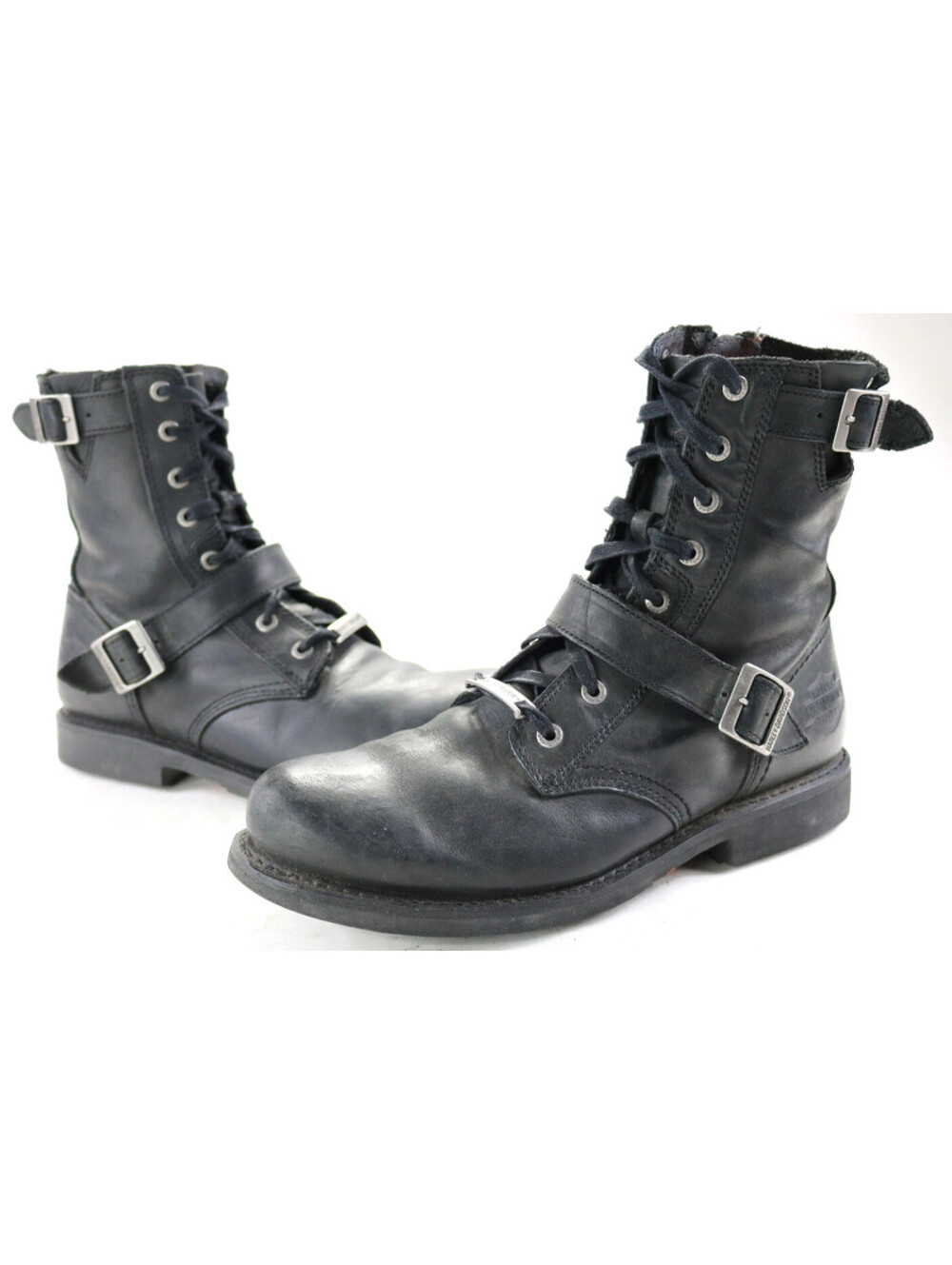harley davidson boots 13 black leather Ranger 8" zip lace ankle buckle slip oil